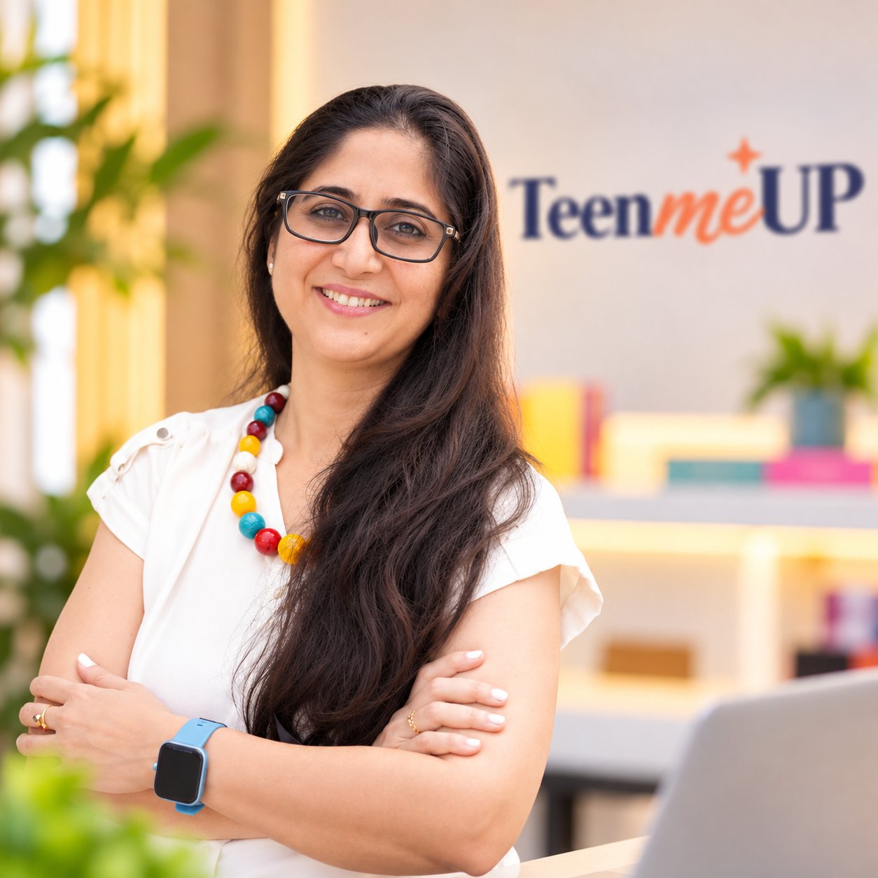 A TeenmeUP team member at her desk in the TeenmeUP office